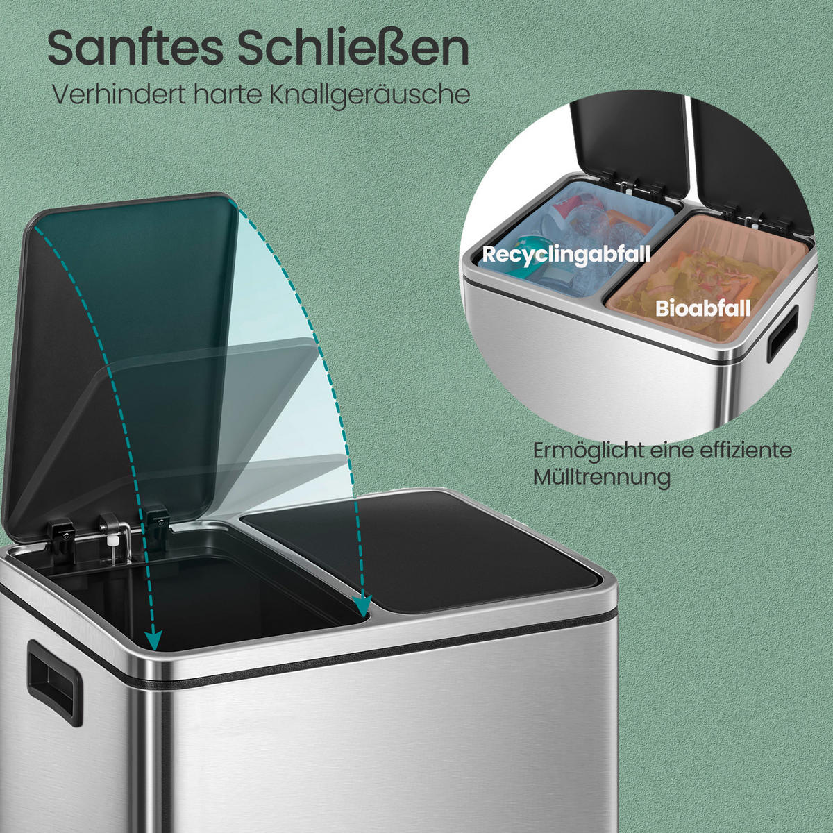 ABFALLSAMMLER 30 L  - Silberfarben/Schwarz, Basics, Kunststoff/Metall (41/47/36cm)