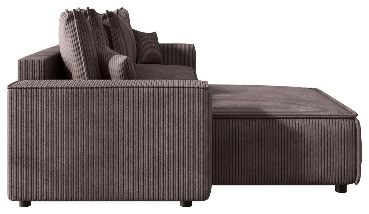 ECKSOFA 190/280 cm MERO in Cord Graubraun Zierkissen, Rückenkissen, Bettkasten  190/280 cm  - Graubraun/Schwarz, MODERN, Kunststoff/Textil (190/280cm) - MID.YOU