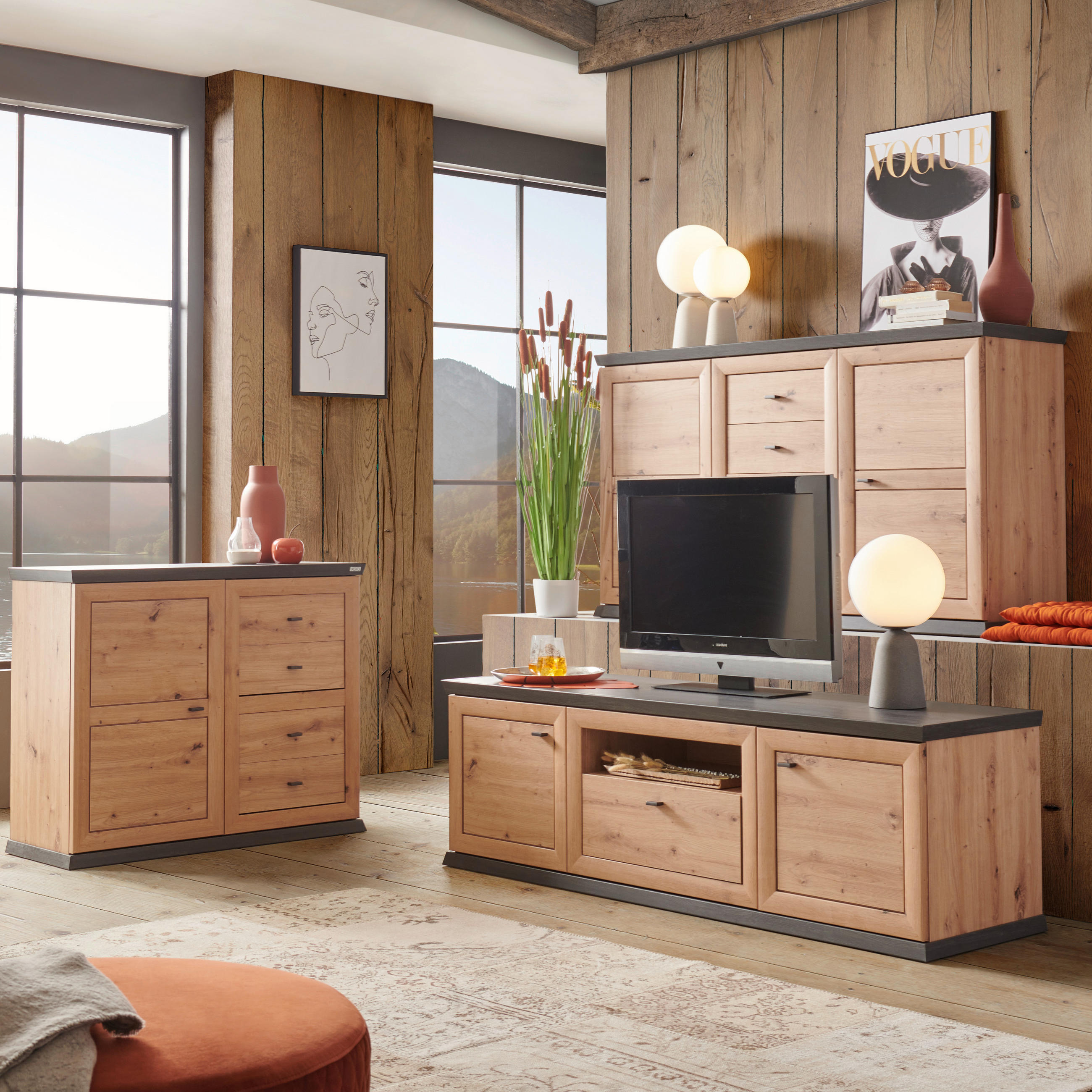 KOMMODE  in 108/89,5/43 cm  - Dunkelgrau/Eichefarben, LIFESTYLE, Holzwerkstoff/Metall (108/89,5/43cm) - Xora