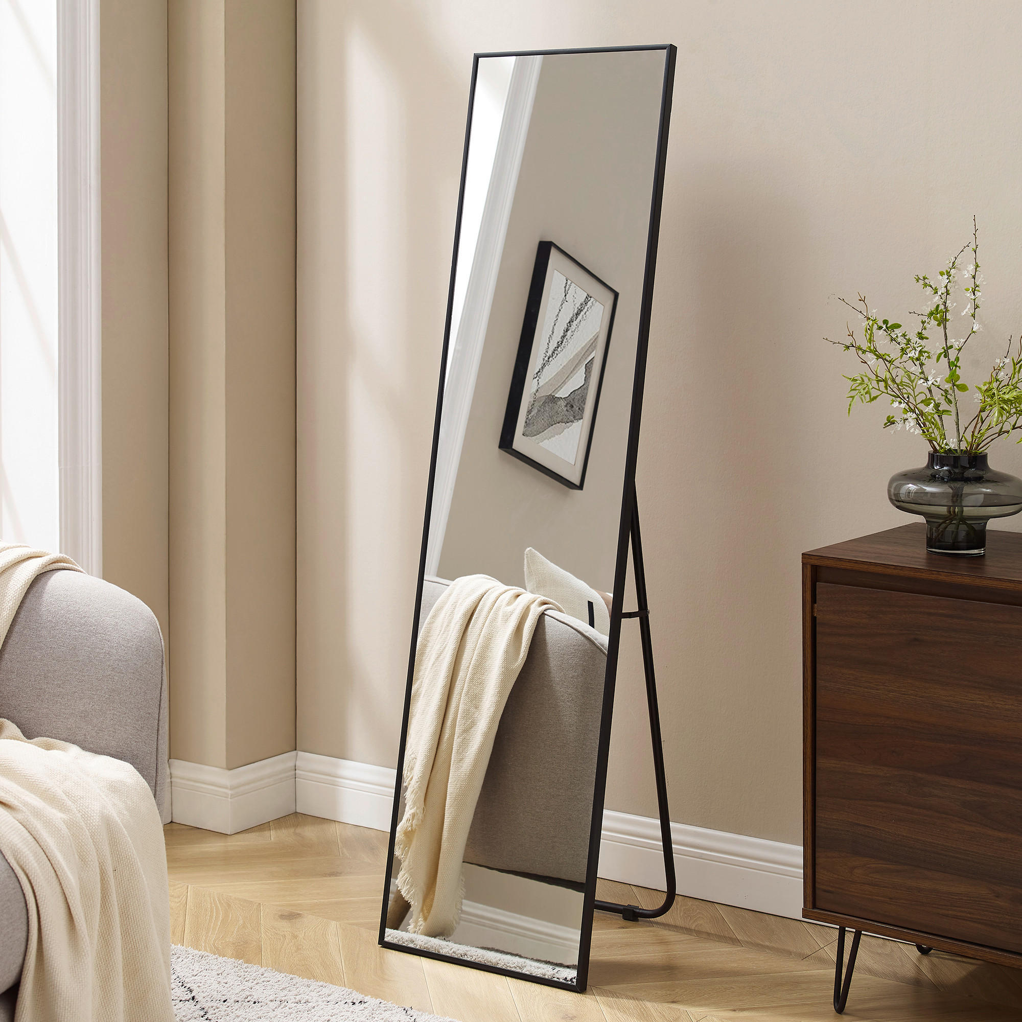 STANDSPIEGEL 40/150/2 cm  - Schwarz, Design, Glas/Metall (40/150/2cm) - Livetastic