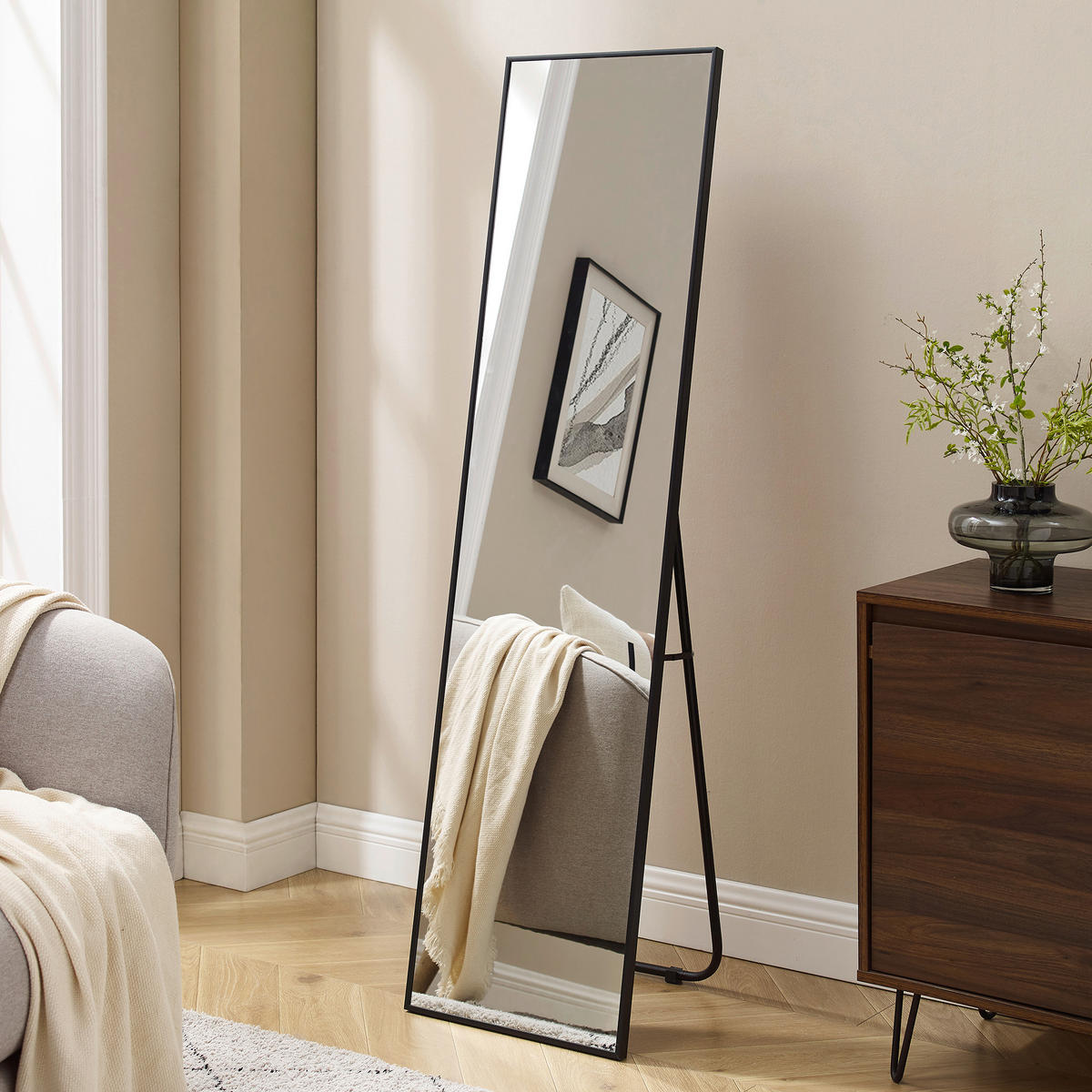 STANDSPIEGEL 40/150/2 cm, Schwarz  - Schwarz, Design, Glas/Metall (40/150/2cm) - Livetastic