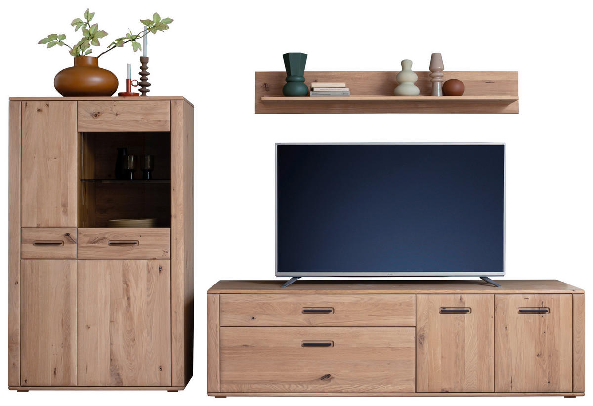WOHNWAND 3-teilig  in Eichefarben 302/179/50 cm  - Eichefarben/Anthrazit, Konventionell, Glas/Holz (302/179/50cm) - Cantus