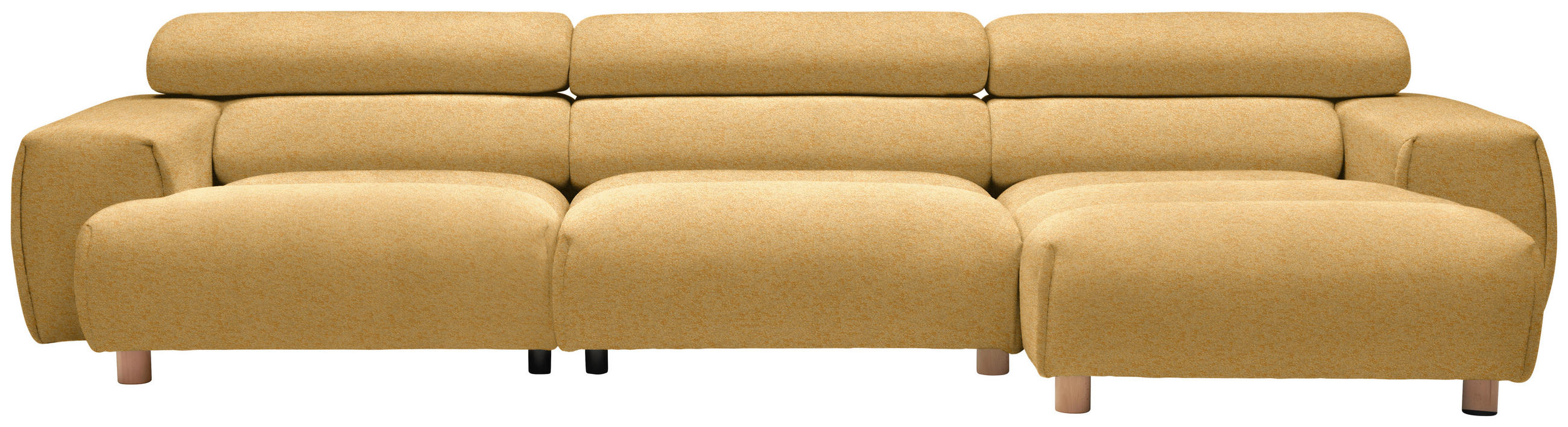 ECKSOFA in Velours Currygelb  - Currygelb/Buchefarben, Design, Holz/Textil (329/150cm) - Lomoco
