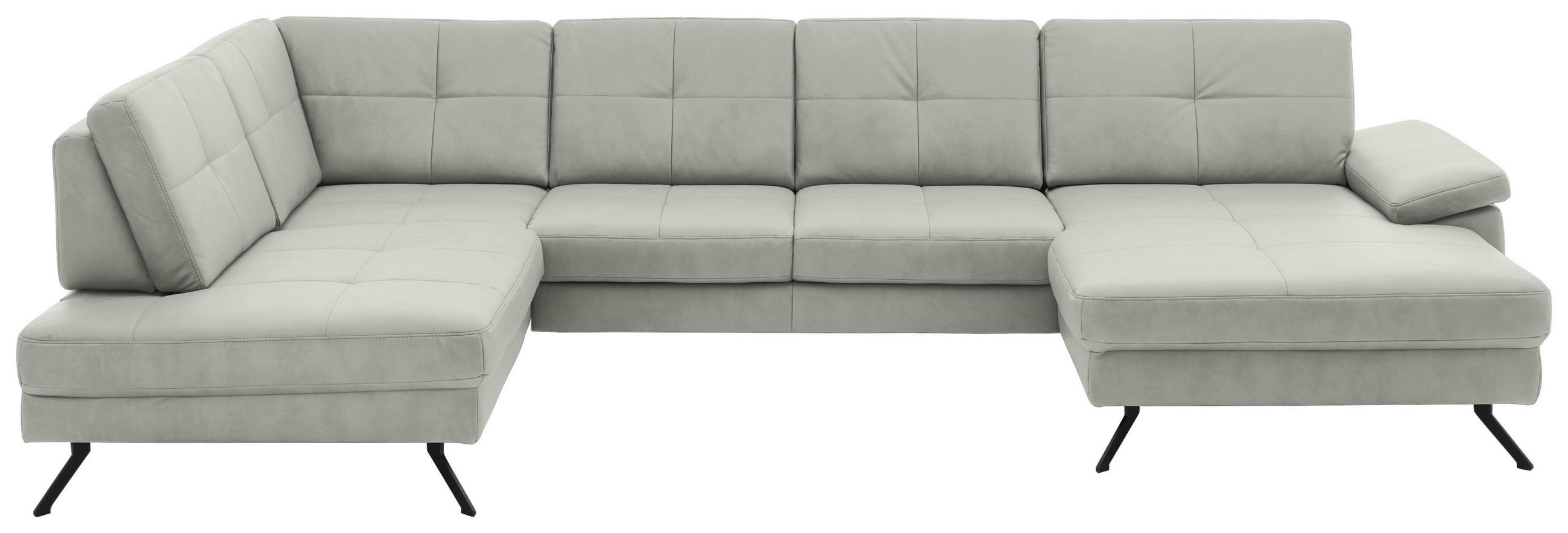 WOHNLANDSCHAFT Lederlook, Mikrofaser Hellgrau  - Hellgrau/Schwarz, Design, Textil/Metall (220/345/179cm) - Beldomo System