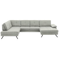 WOHNLANDSCHAFT Lederlook, Mikrofaser Hellgrau  - Hellgrau/Schwarz, Design, Textil/Metall (220/345/179cm) - Beldomo System