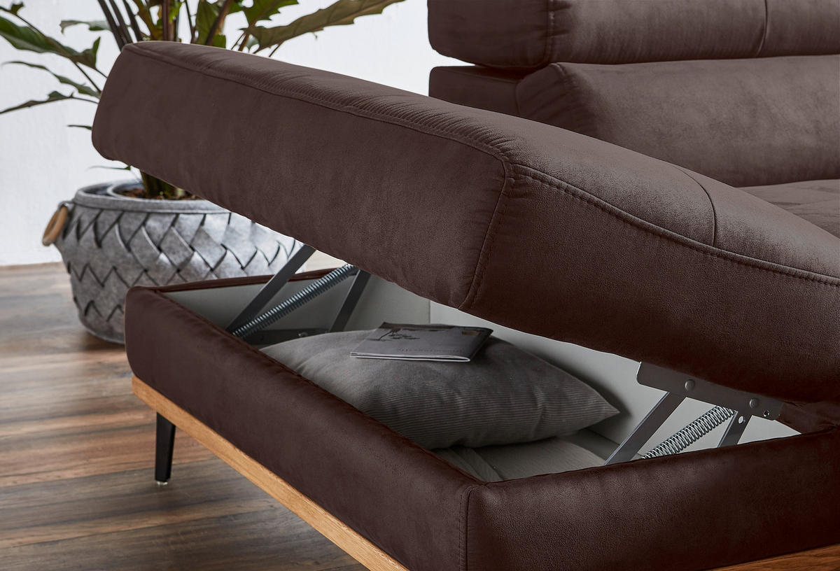 ECKSOFA inkl.Funktionen Mokka Lederlook  - Schwarz/Mokka, Natur, Holz/Textil (226/282cm) - Novel