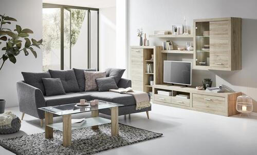 SET MOBILA LIVING in stejar San Remo  - argintiu/stejar San Remo, Konventionell, plastic/sticlă (292/189/48cm) - Carryhome