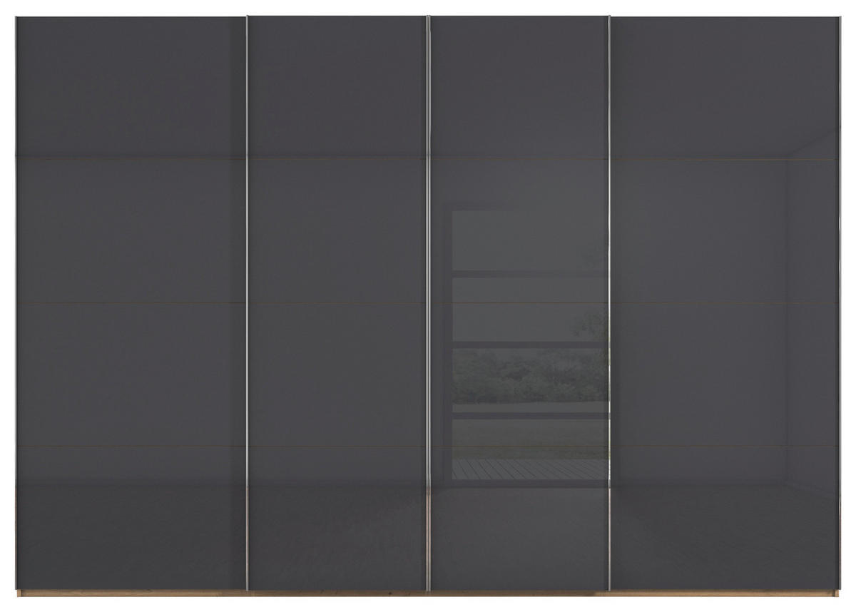 SCHWEBETÜRENSCHRANK 316/235/68 cm 4-türig Grau, Eiche Artisan  - Chromfarben/Eiche Artisan, Design, Glas/Holzwerkstoff (316/235/68cm) - Novel