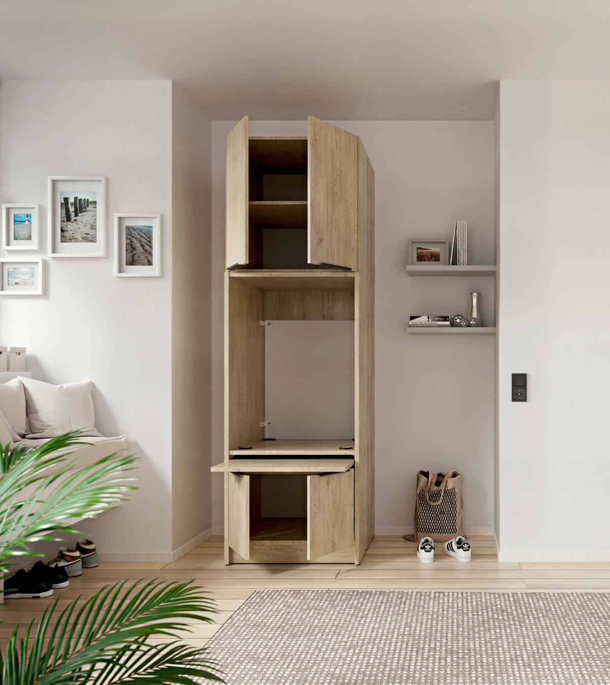 WASCHMASCHINENSCHRANK 70/150/68 cm  in Eichefarben  - Eichefarben/Schwarz, Basics, Holzwerkstoff/Kunststoff (70/150/68cm) - MID.YOU