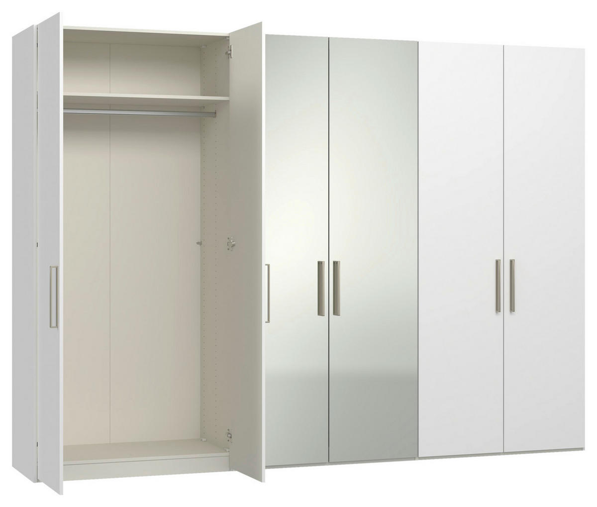 DREHTÜRENSCHRANK 303/220/59 cm,  in Weiß, 6-türig  - Edelstahlfarben/Weiß, Design, Glas/Holzwerkstoff (303/220/59cm) - Jutzler