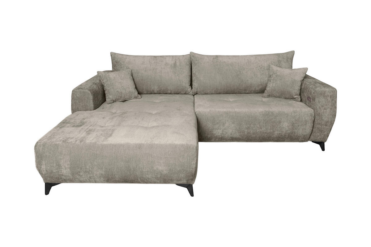 ECKSOFA BELARO Taupe Chenille  - Taupe/Schwarz, Design, Textil/Metall (177/246cm) - P & B