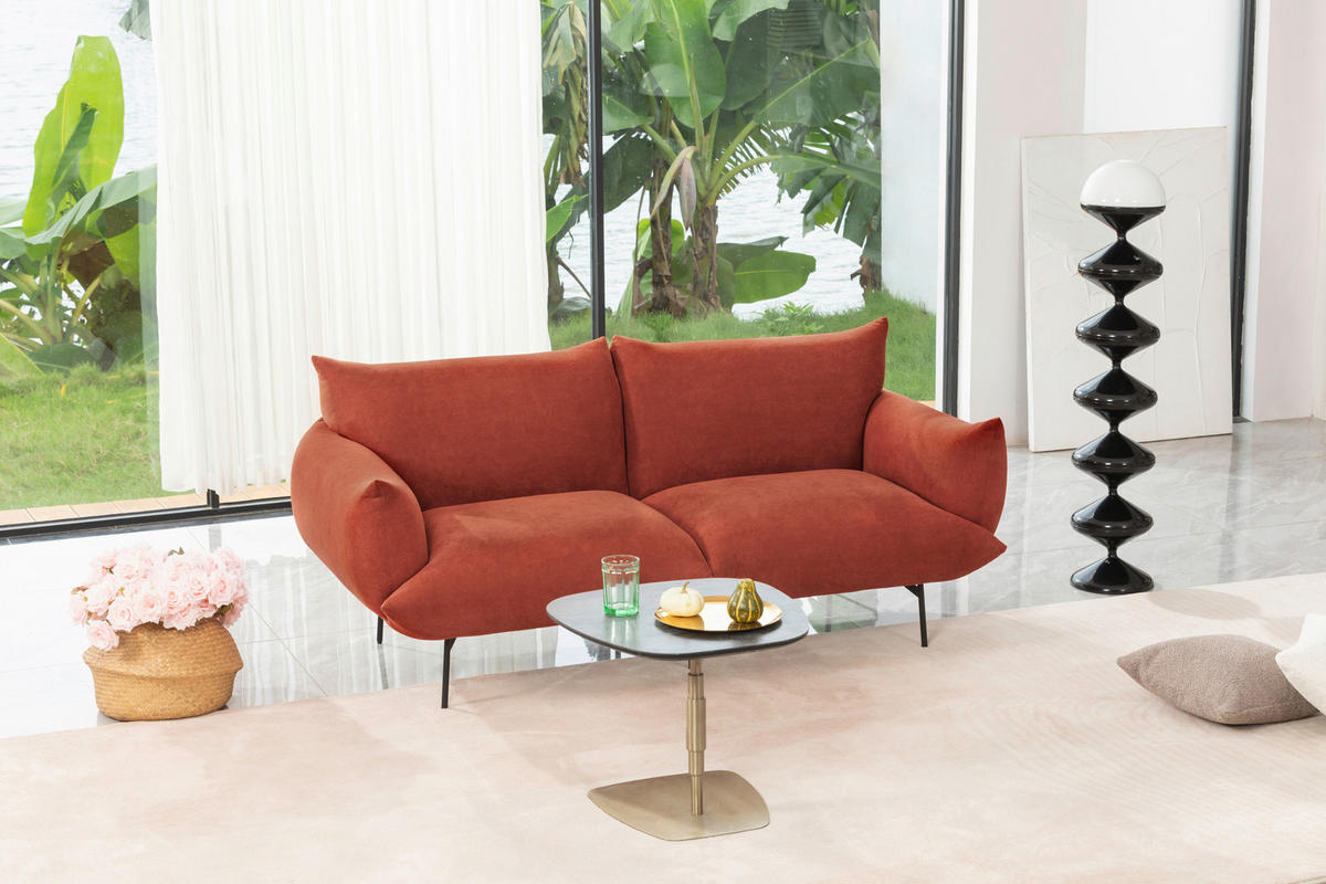 SOFA Mikrofaser Terracotta  - Terracotta/Schwarz, Trend, Textil/Metall (185/77/83cm) - P & B