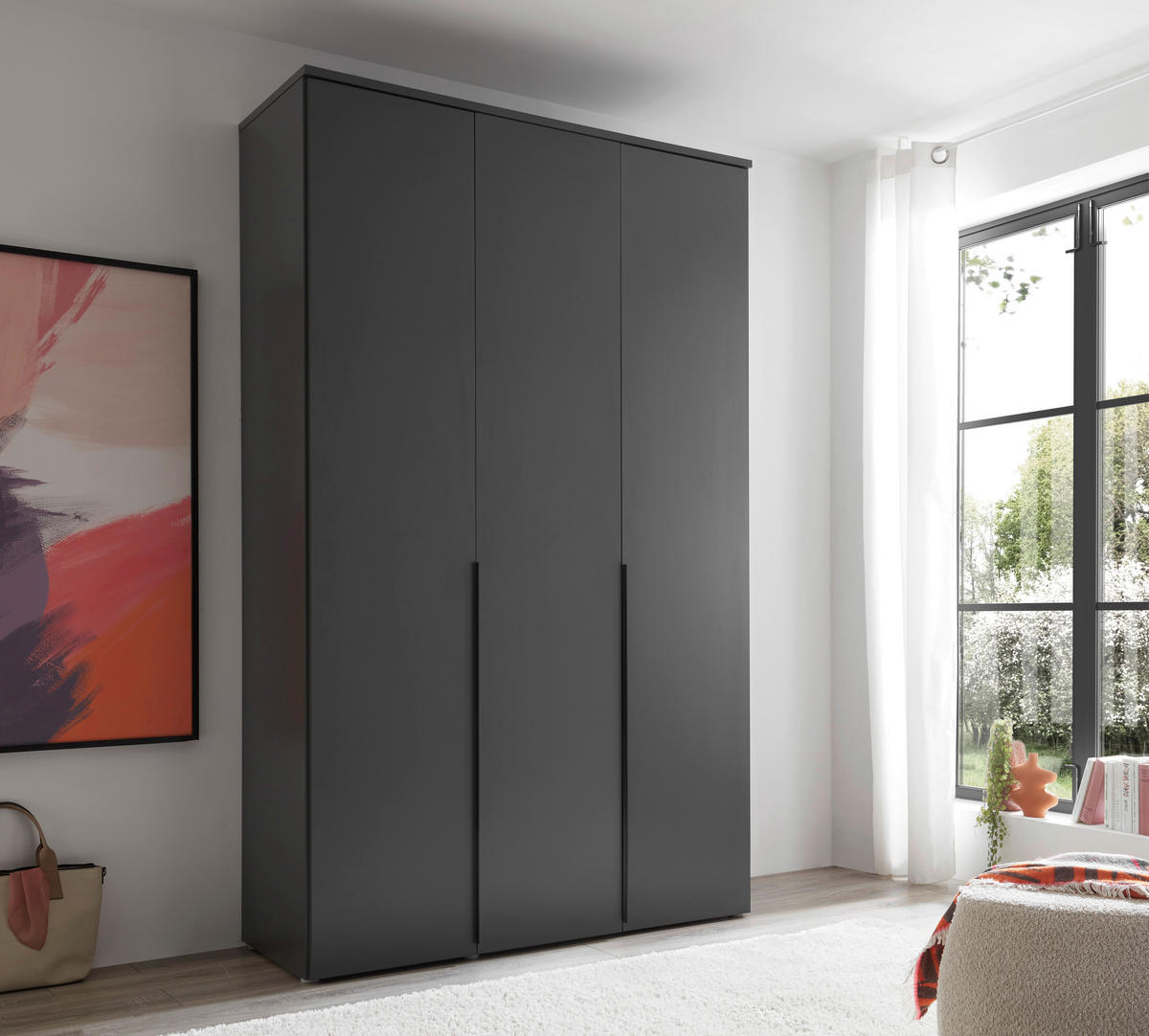 DREHTÜRENSCHRANK  in Graphitfarben  - Schwarz/Graphitfarben, MODERN, Holzwerkstoff/Kunststoff (135/225/52cm) - Carryhome