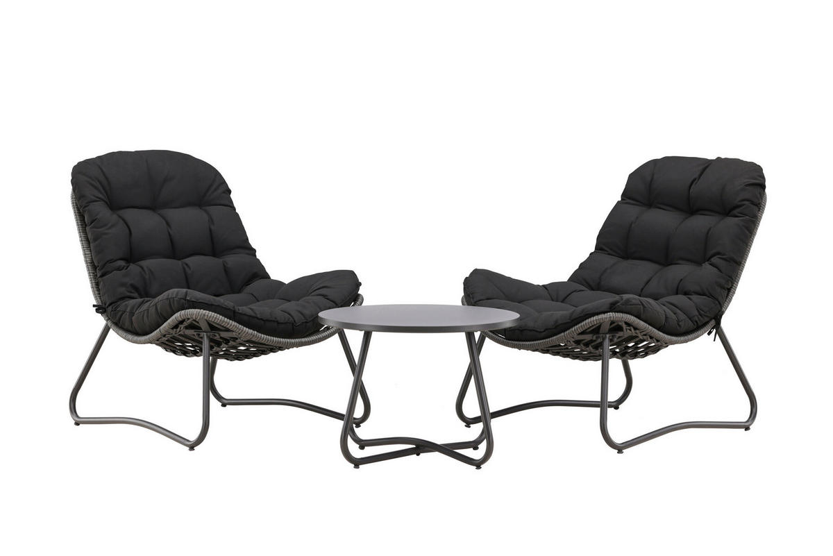 LOUNGEGARNITUR Stahl  - Schwarz/Grau, MODERN, Textil/Metall (68/76/93cm) - Gardenson