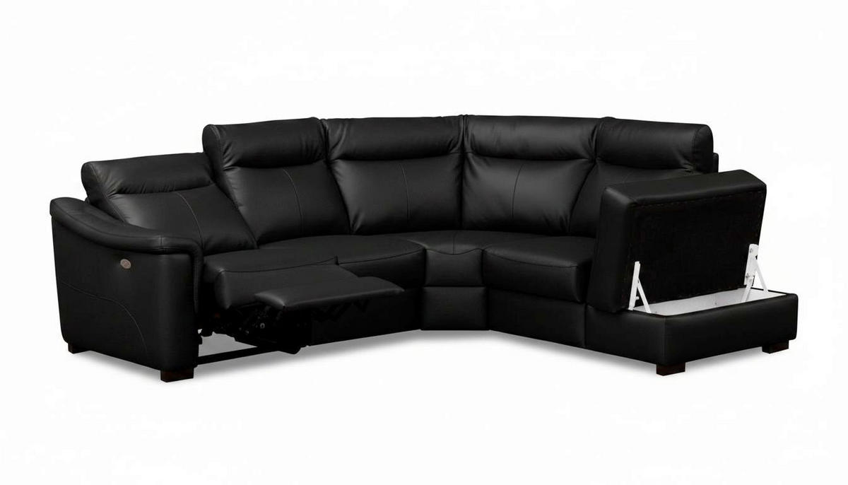 ECKSOFA Echtleder Schwarz  - Wengefarben/Schwarz, Design, Leder/Holz (260/229cm) - Livetastic