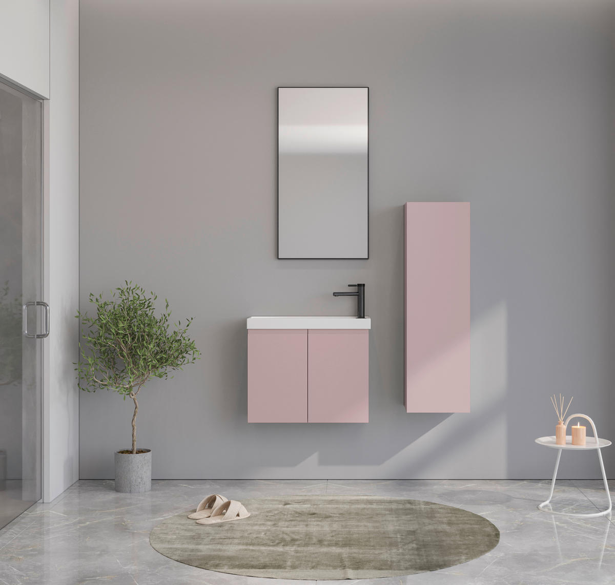 BADEZIMMER 3-teilig  in  - Weiß Hochglanz/Rosa, MODERN, Keramik/Holzwerkstoff (60/140/22cm) - MID.YOU
