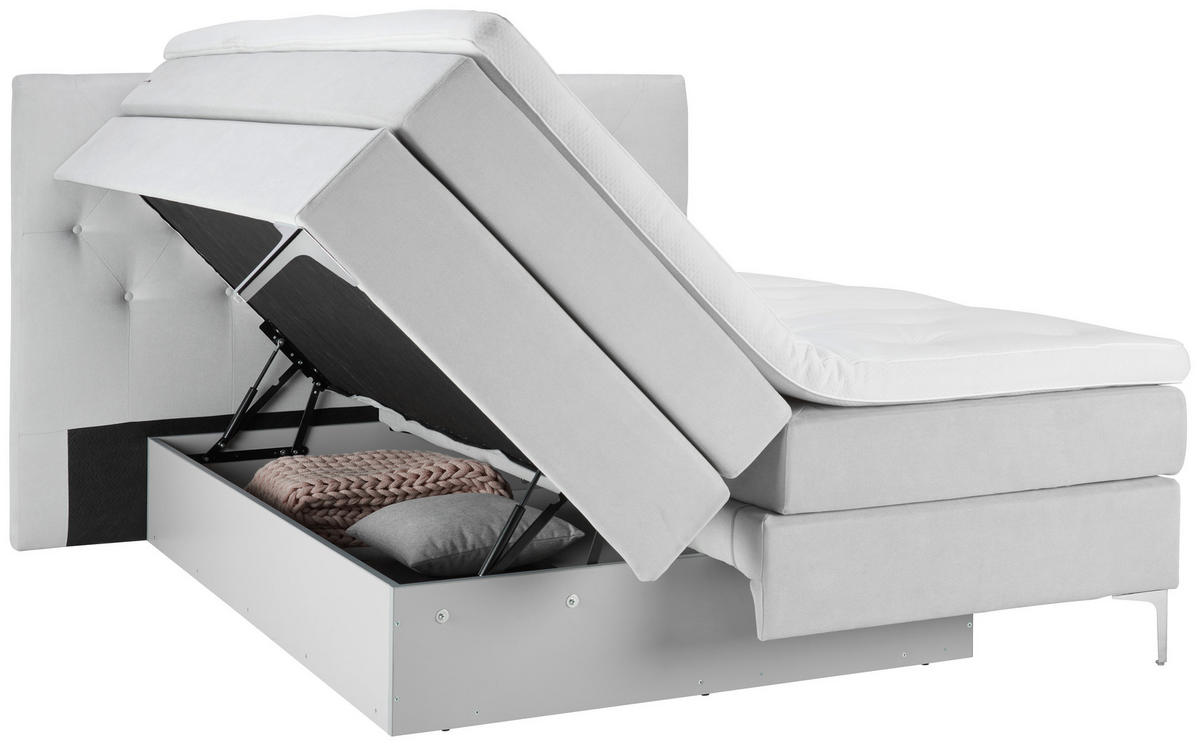 BOXSPRINGBETT 160/200 cm  in Hellgrau  - Chromfarben/Hellgrau, Design, Textil/Metall (160/200cm) - Welnova