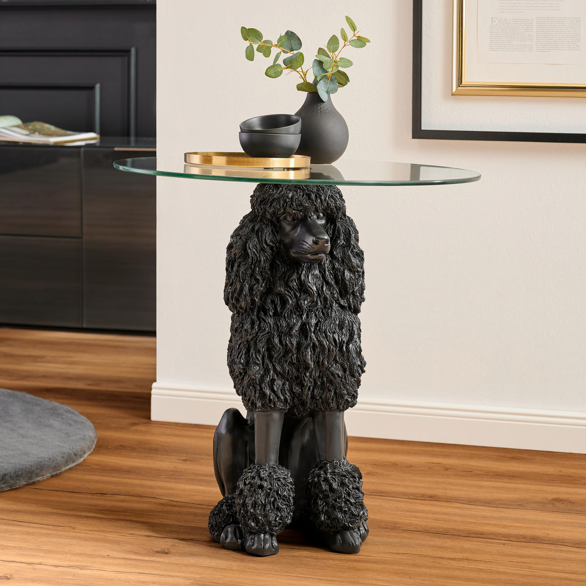 MASĂ AUXILIARĂ in plastic, sticlă 60,5/62/60,5 cm  - negru, Trend, plastic/sticlă (60,5/62/60,5cm) - Ambia Home