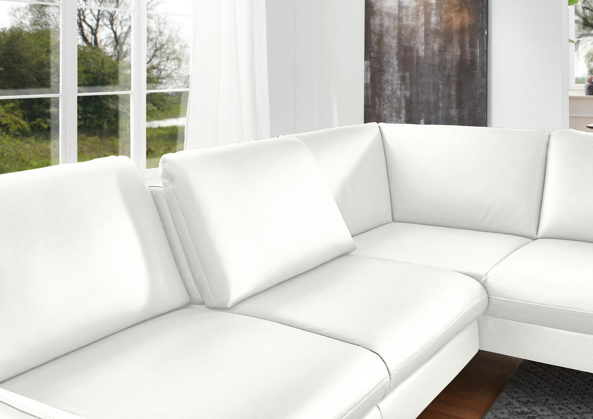 ECKSOFA in Echtleder Weiss  - Weiss/Alufarben, Konventionell, Leder/Metall (284/220cm) - Beldomo Premium