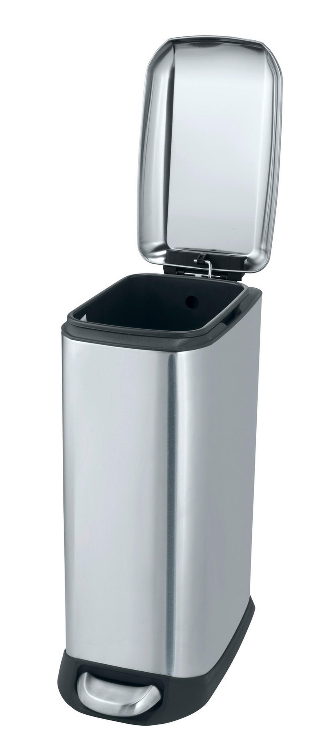 TRETEIMER 20 L  - Edelstahlfarben/Schwarz, Basics, Kunststoff/Metall (23,5/55/41cm) - Wenko