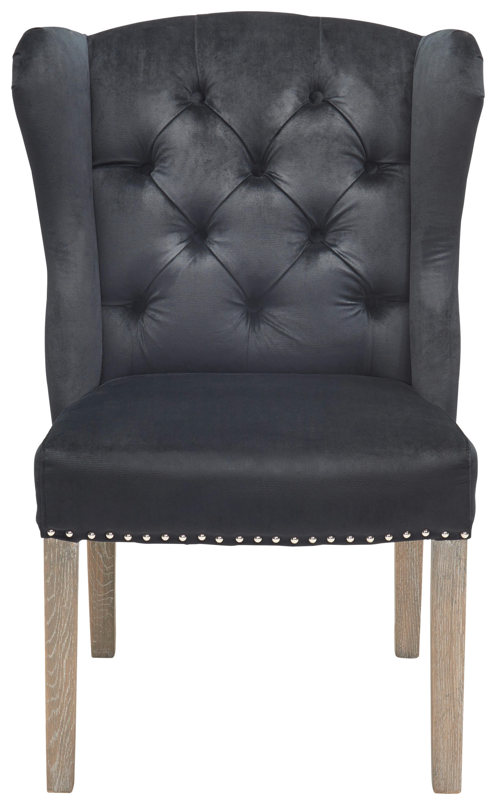 ÖRONLAPPSFÅTÖLJ i sammet svart, ekfärgad  - svart/ekfärgad, Lifestyle, metall/trä (63/95/68cm) - Ambia Home