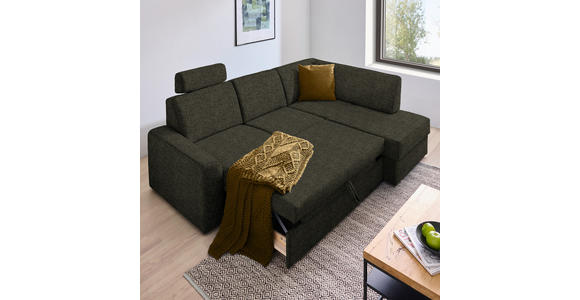 ECKSOFA in Webstoff Dunkelgrün  - Dunkelgrün/Schwarz, KONVENTIONELL, Kunststoff/Textil (224/165cm) - Xora