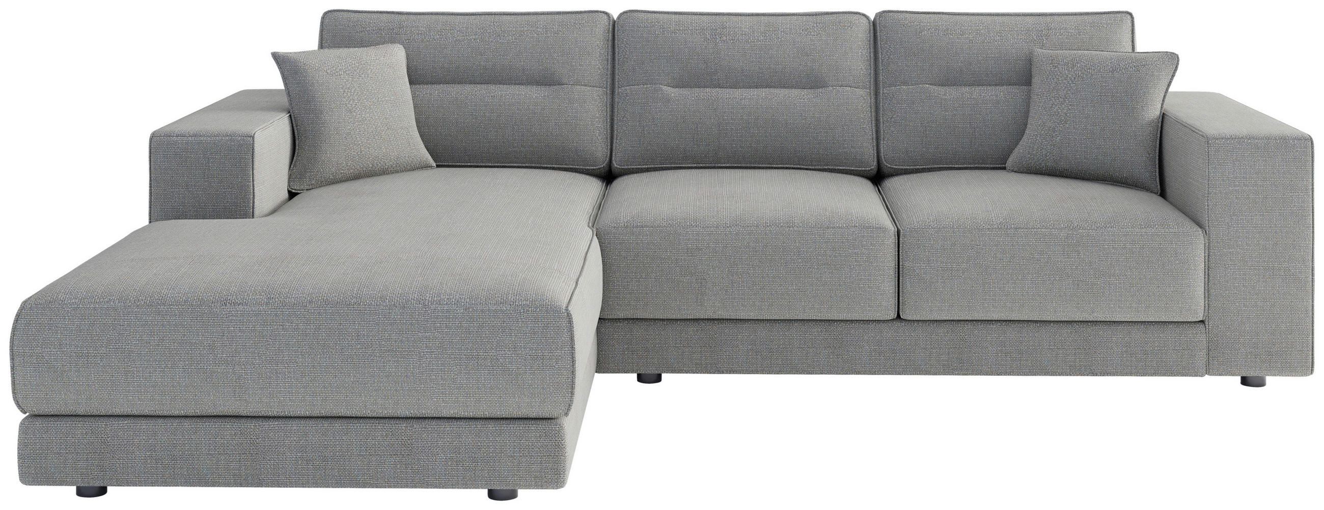 ECKSOFA Verona Hellgrau Flachgewebe  - Hellbraun/Edelstahlfarben, Design, Kunststoff/Textil (195/272cm) - Livetastic