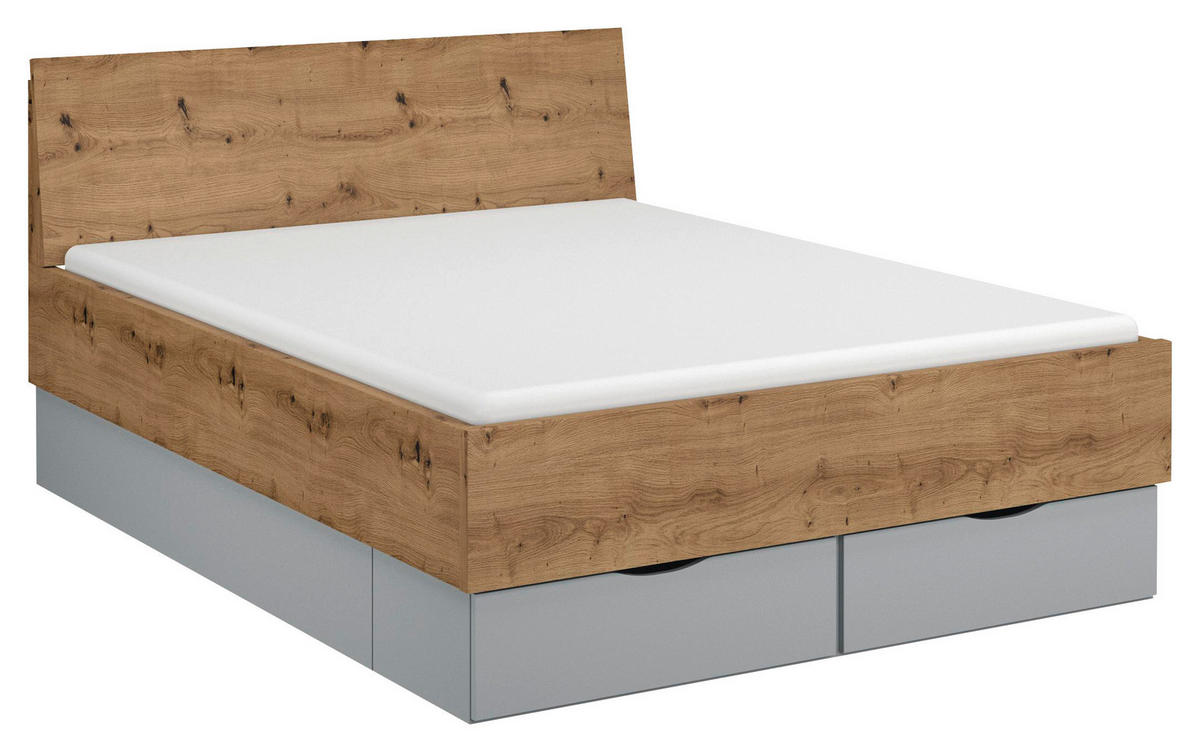 BETT 140/200 cm  in Grau, Eichefarben  - Eichefarben/Grau, Trend (140/200cm) - Stylife