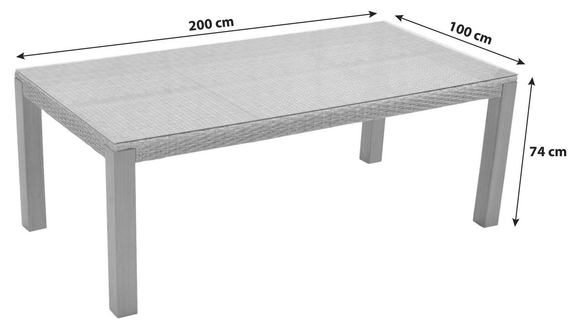 GARTENTISCH Metall, Kunststoff Beige rechteckig  - Beige/Naturfarben, MODERN, Glas/Holz (200/100/74cm) - Gardenson
