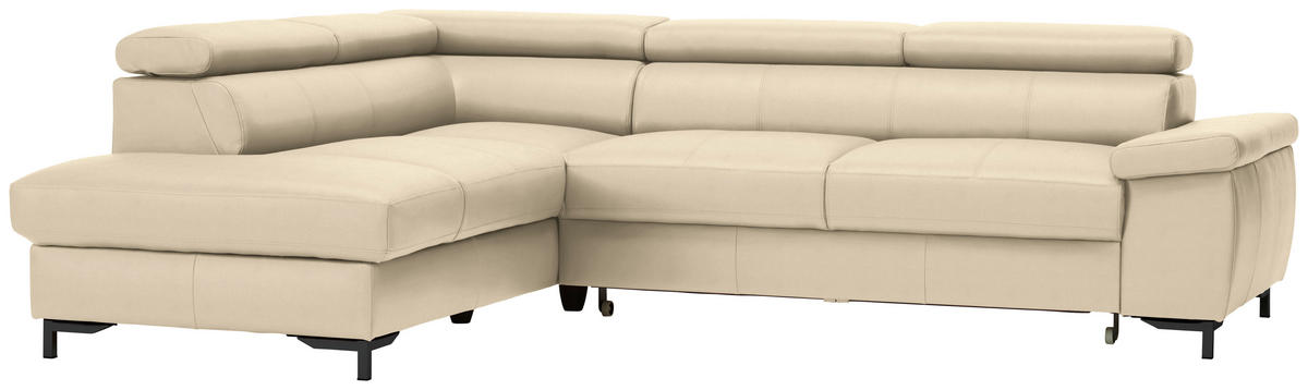 ECKSOFA in Echtleder Ecru  - Ecru/Schwarz, Design, Leder/Metall (213/268cm) - Stylife