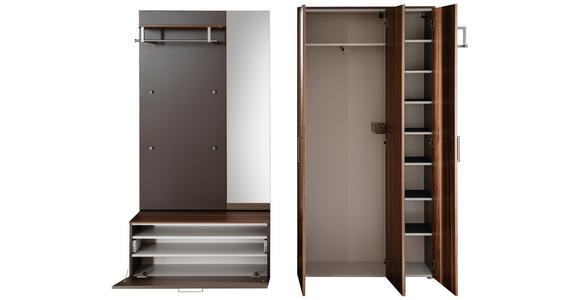 GARDEROBE  in 240/198/29 cm  - Graubraun/Nussbaumfarben, Design, Holzwerkstoff (240/198/29cm) - Moderano