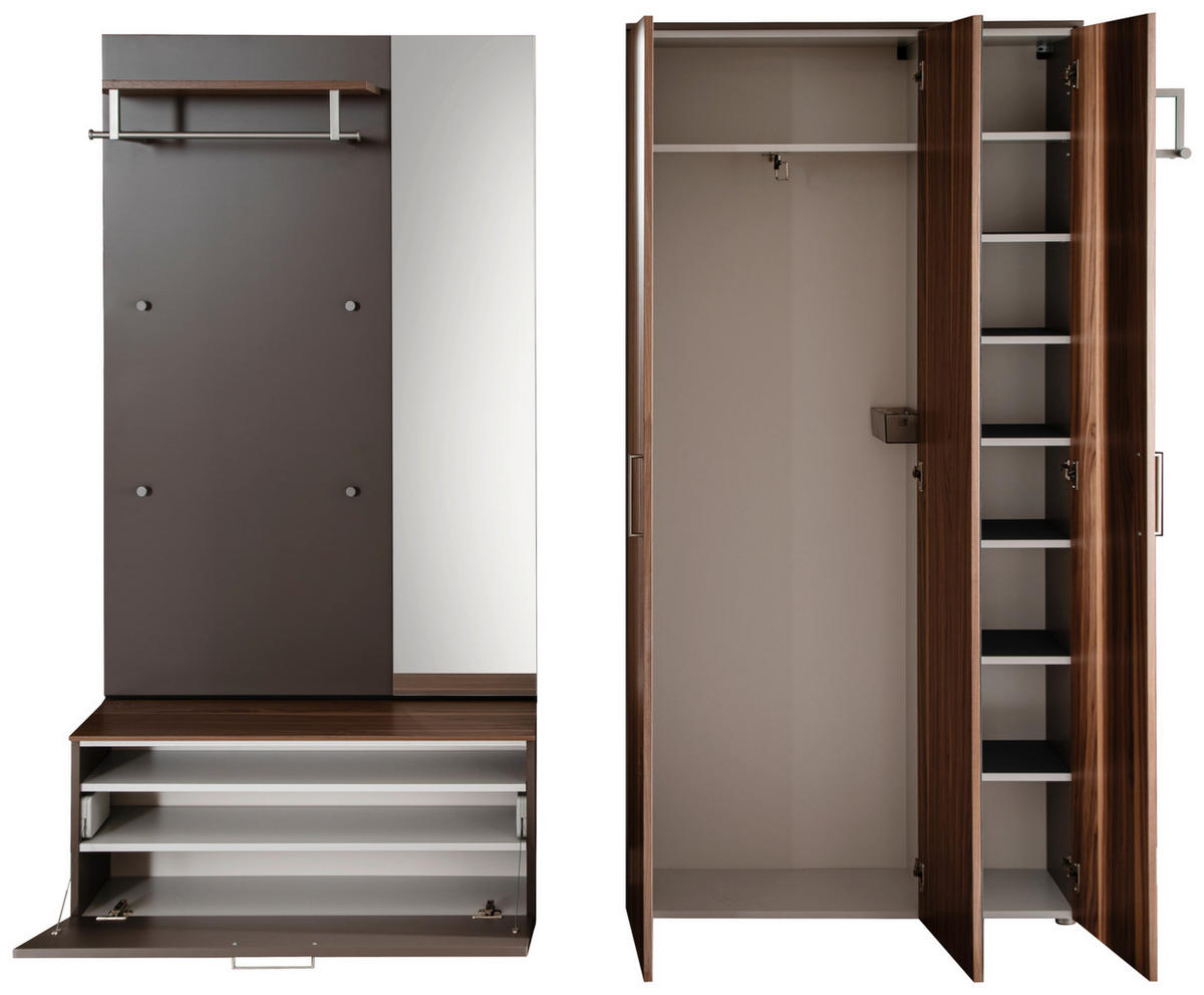 GARDEROBE  in 240/198/29 cm  - Graubraun/Nussbaumfarben, Design, Holzwerkstoff (240/198/29cm) - Moderano