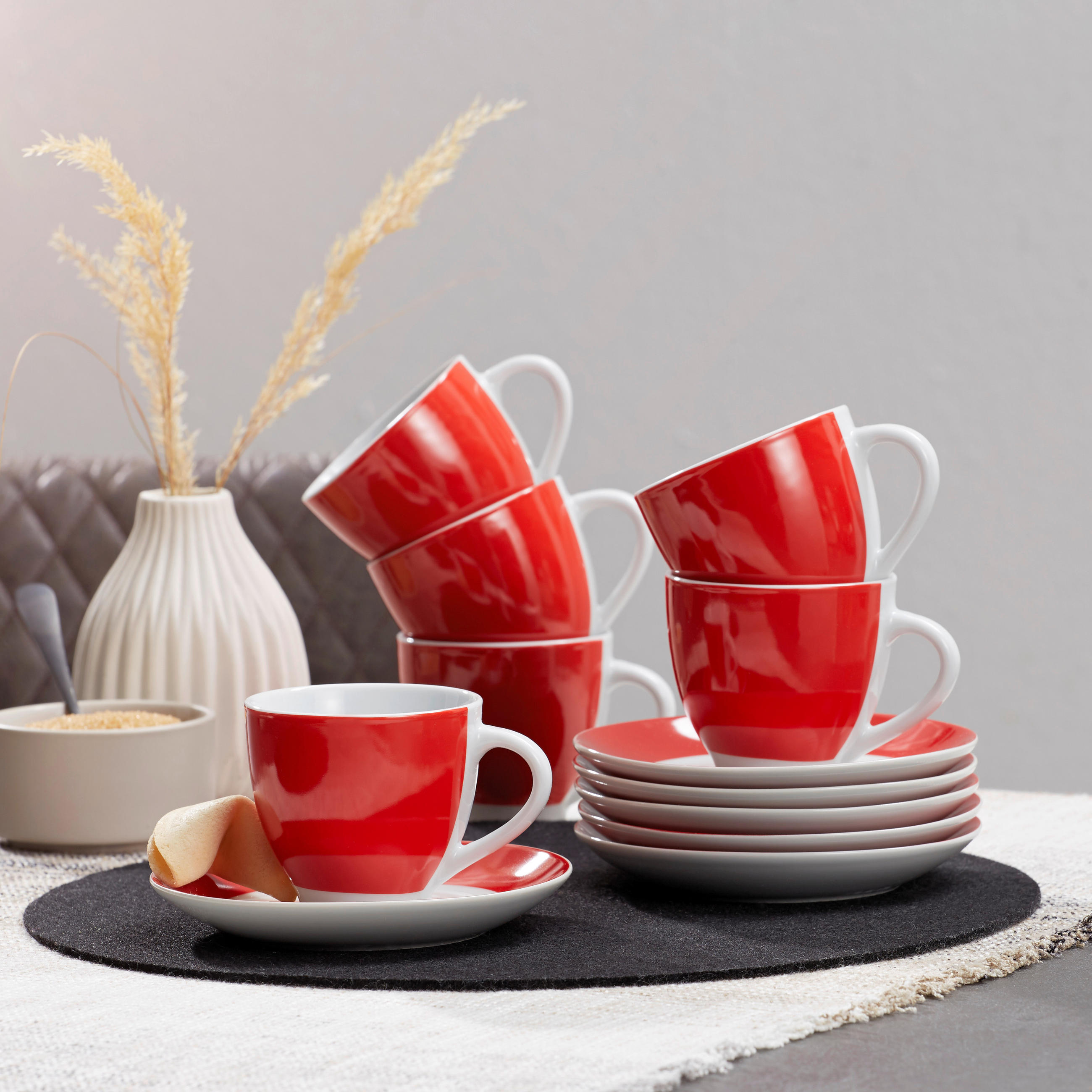 UNTERTASSENSET - Rot/Weiß, Basics, Keramik (14,5cm) - Van Well