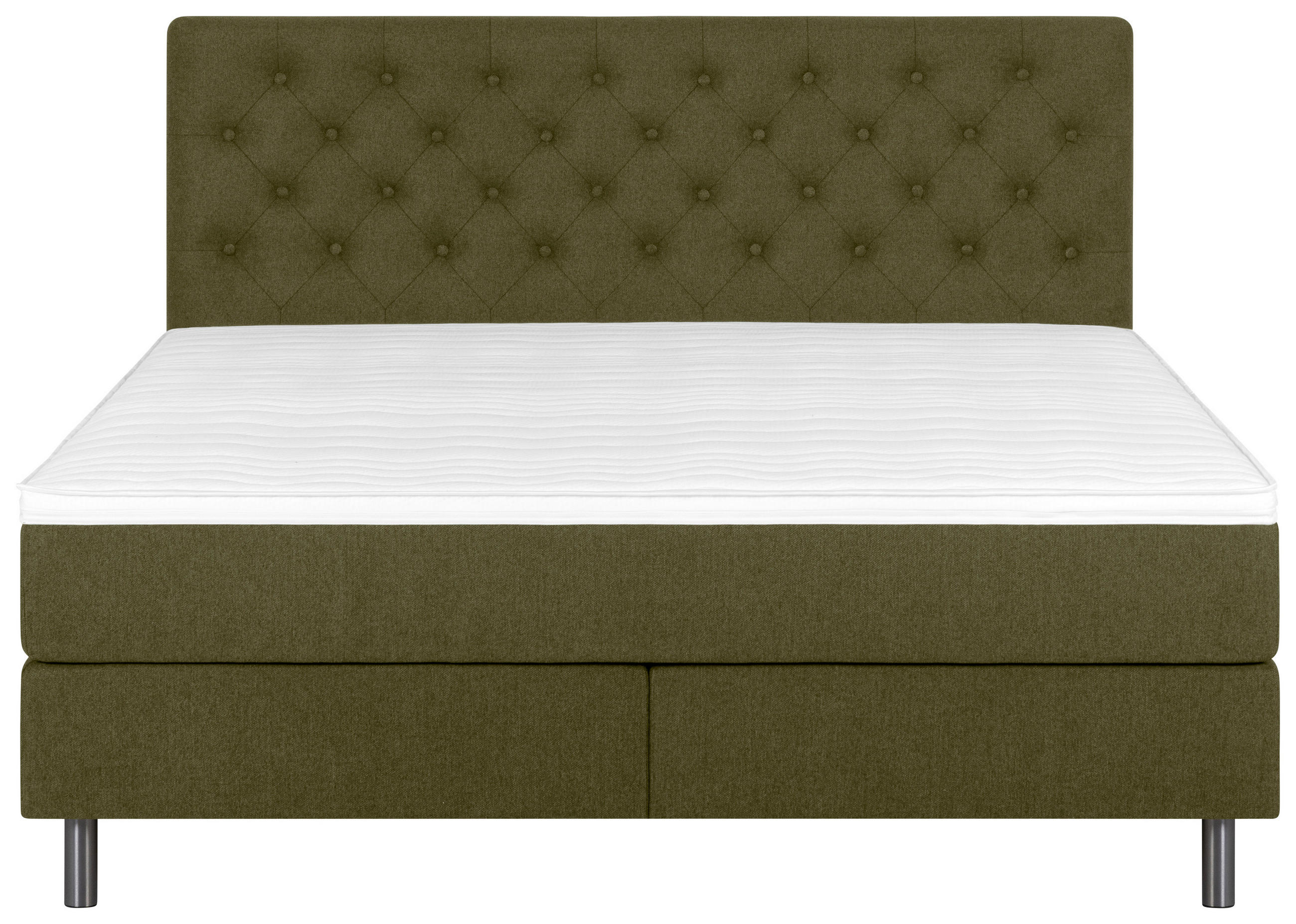 BOXSPRINGBETT 160/200 cm  in Olivgrün  - Silberfarben/Olivgrün, KONVENTIONELL, Textil/Metall (160/200cm) - Welnova
