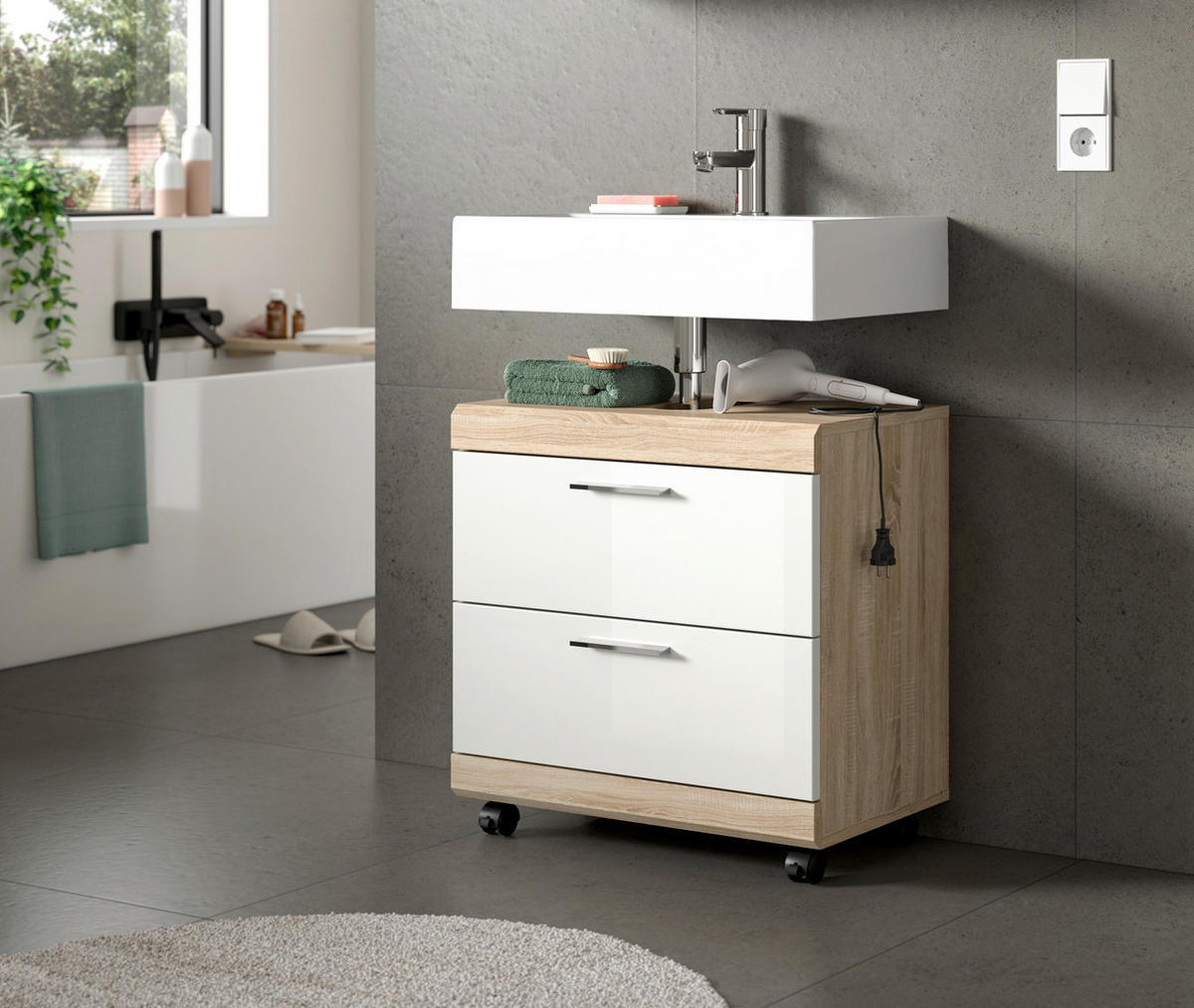 WASCHBECKENUNTERSCHRANK 60/60/34 cm  - Weiß Hochglanz/Silberfarben, Trend, Holzwerkstoff/Kunststoff (60/60/34cm) - MID.YOU