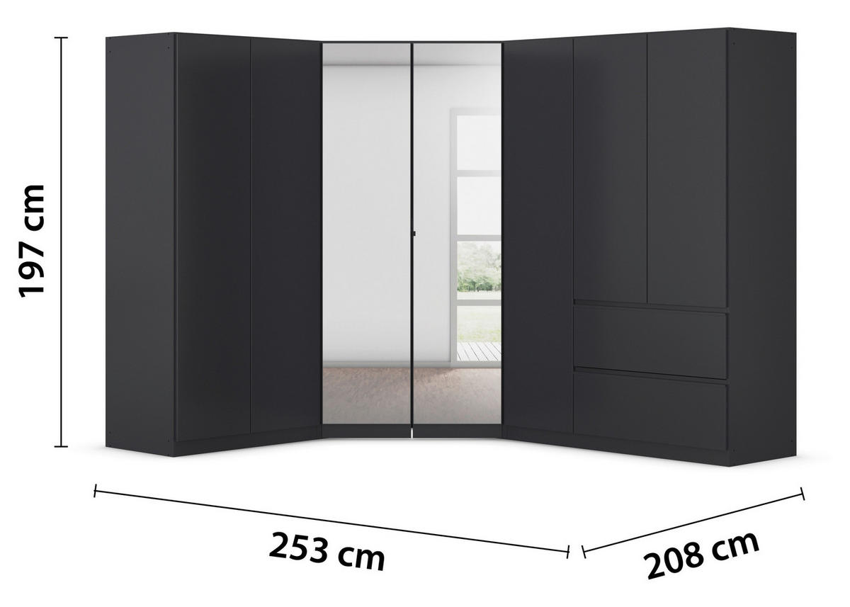 ECKKLEIDERSCHRANK 208/197/253 cm,  in Grau  - Chromfarben/Grau, MODERN, Holzwerkstoff (208/197/253cm) - Rauch Möbel