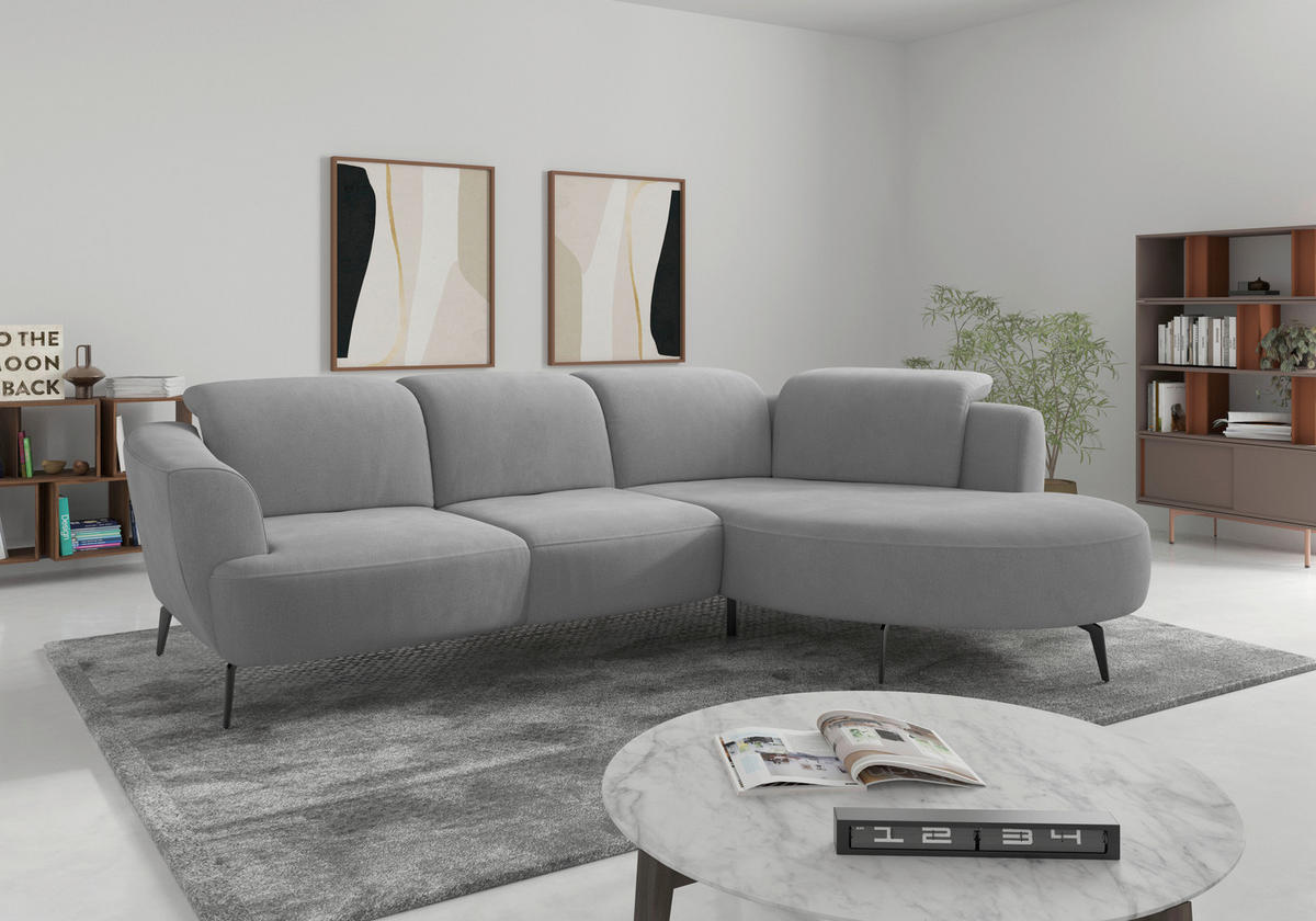 ECKSOFA ZOE E Grau Flachgewebe  - Schwarz/Grau, KONVENTIONELL, Textil/Metall (309/199cm) - Sit & More