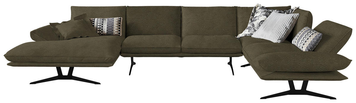 WOHNLANDSCHAFT in Echtleder Olivgrün  - Schwarz/Olivgrün, Natur, Leder/Metall (155/359/217cm) - Dieter Knoll