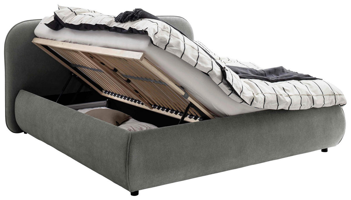 POLSTERBETT Lattenrost, Bettkasten Grau 180/200 cm  - Birkefarben/Buchefarben, Design, Holz/Textil (180/200cm) - Schöner Wohnen