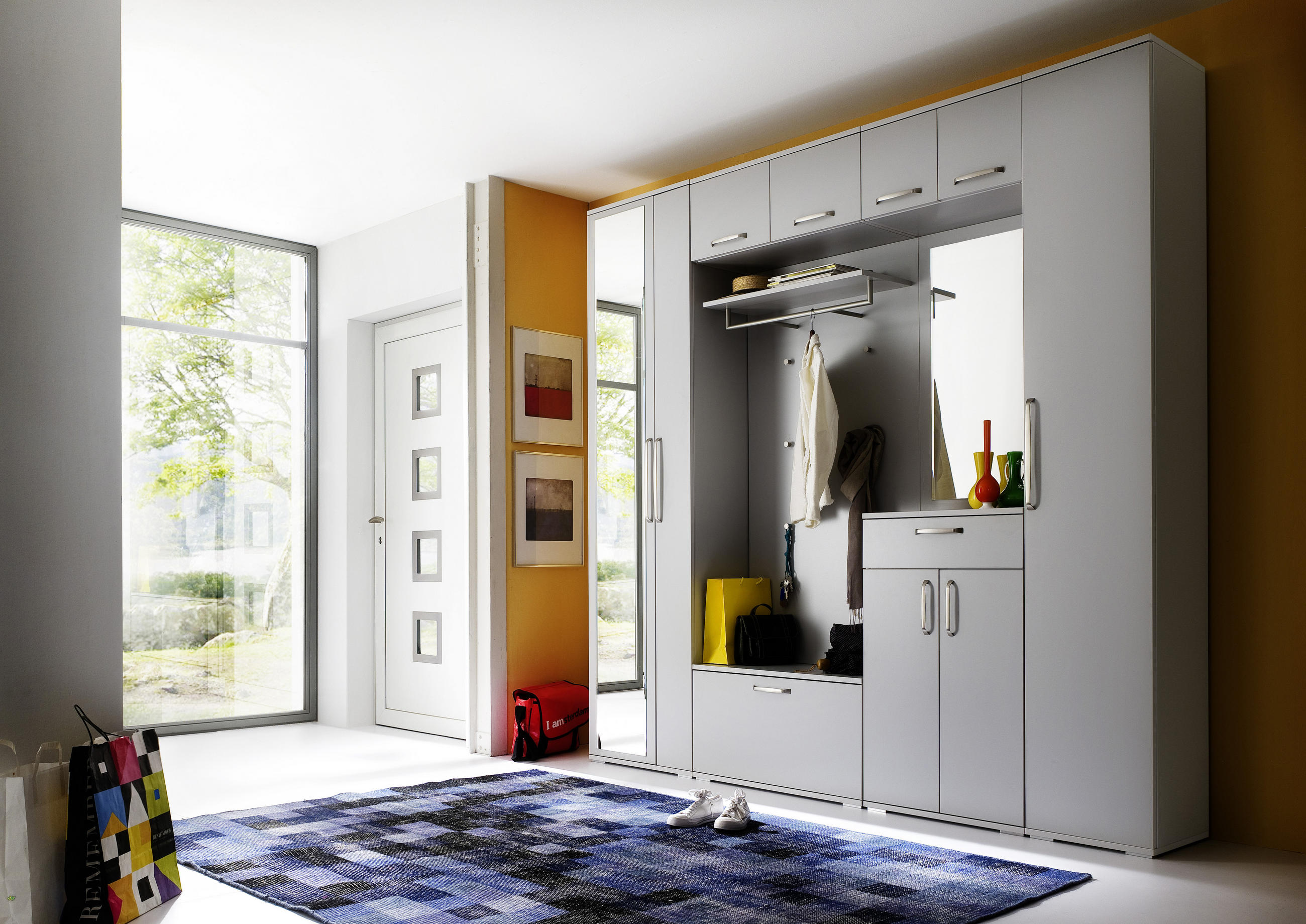 GARDEROBE 8-teilig in 242/233/36 cm - Grau, Design, Glas/Holzwerkstoff (242/233/36cm) - Moderano