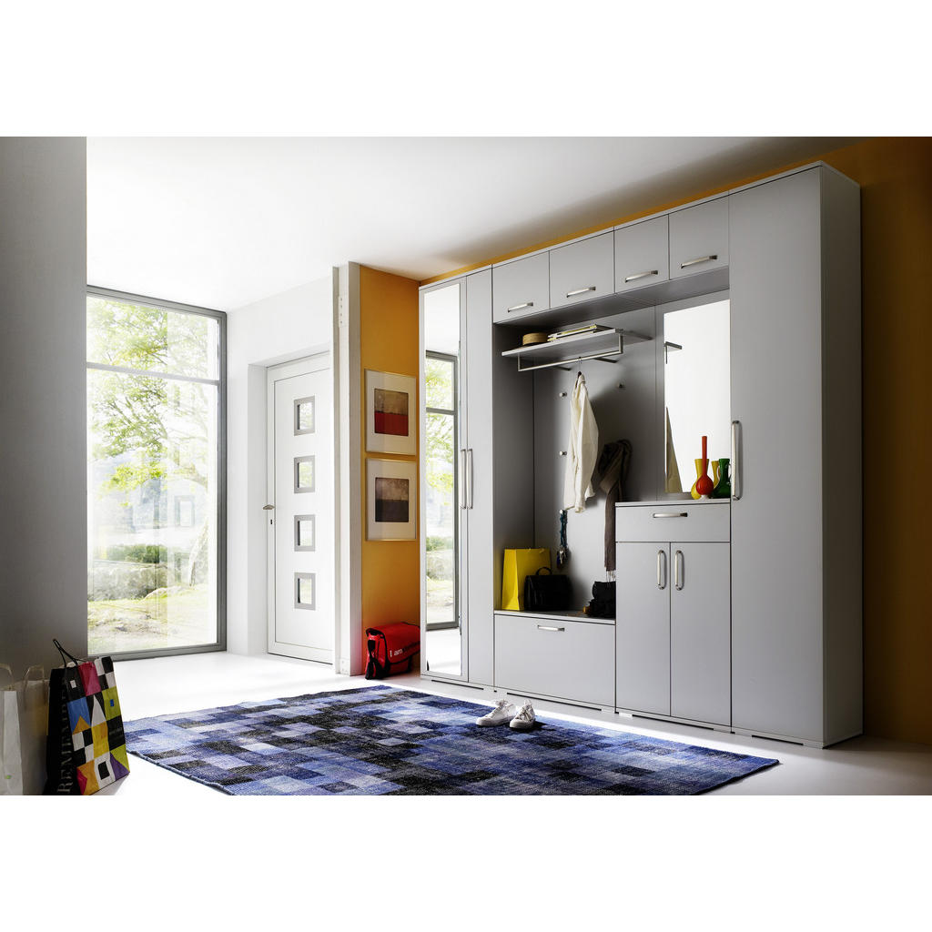 Thumbnail - Moderano Garderobe, Grau, Glas, Holzwerkstoff, 8-teilig, 1 Schubladen, 242x233x36 cm, Made in Germany, stehend, Garderob...