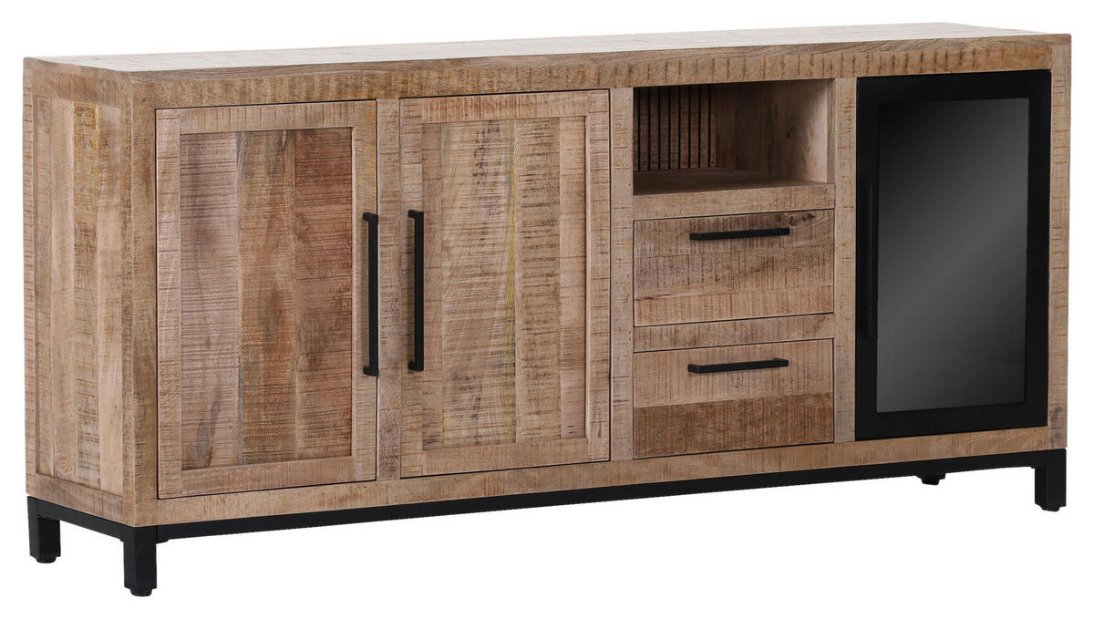 SIDEBOARD  in 175/80/43 cm  - Schwarz/Naturfarben, LIFESTYLE, Glas/Holz (175/80/43cm) - Landscape