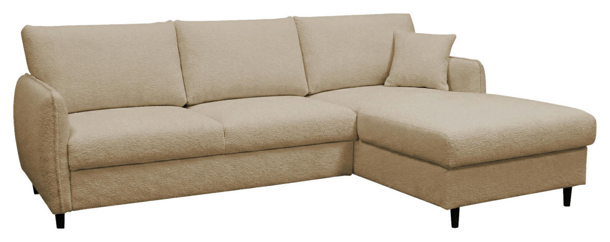 ECKSOFA LAPIT Beige Chenille Zierkissen, Rückenkissen, Bettkasten  - Beige/Schwarz, Design, Holz/Textil (240/170cm) - MID.YOU