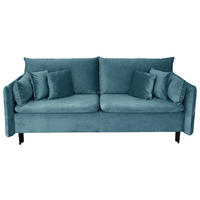 SCHLAFSOFA Velours Blau  - Blau/Schwarz, Design, Holz/Kunststoff (220/96/102cm) - MID.YOU