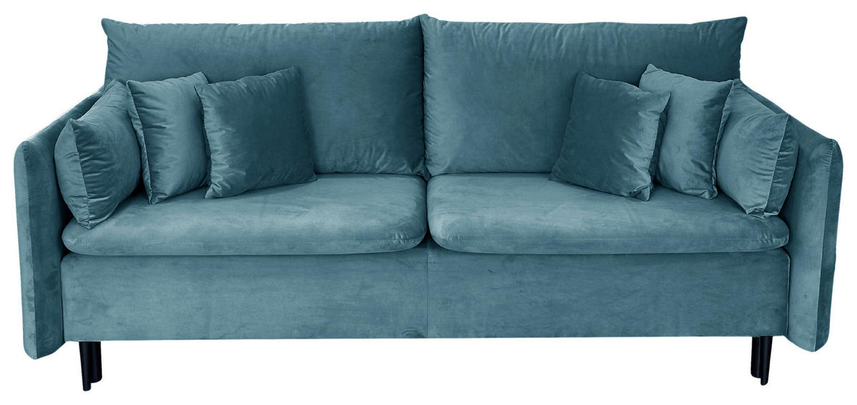 SCHLAFSOFA Velours Blau  - Blau/Schwarz, Design, Holz/Kunststoff (220/96/102cm) - MID.YOU