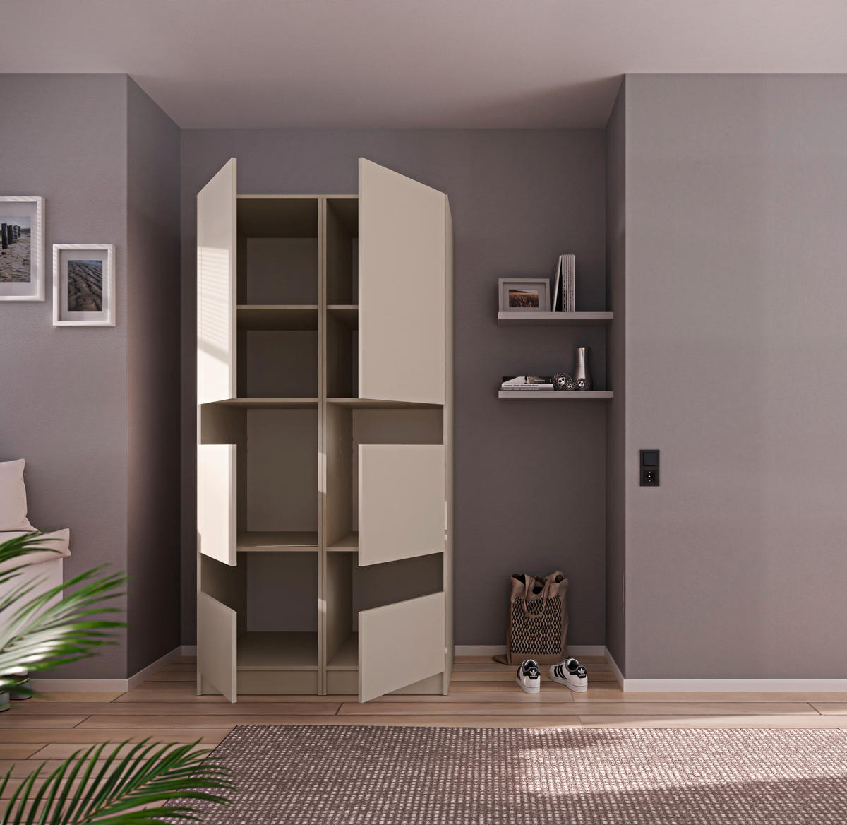 MEHRZWECKSCHRANK 50/200/68 cm  in Kaschmir  - Kaschmir/Schwarz, Design, Holzwerkstoff/Metall (50/200/68cm) - Milino