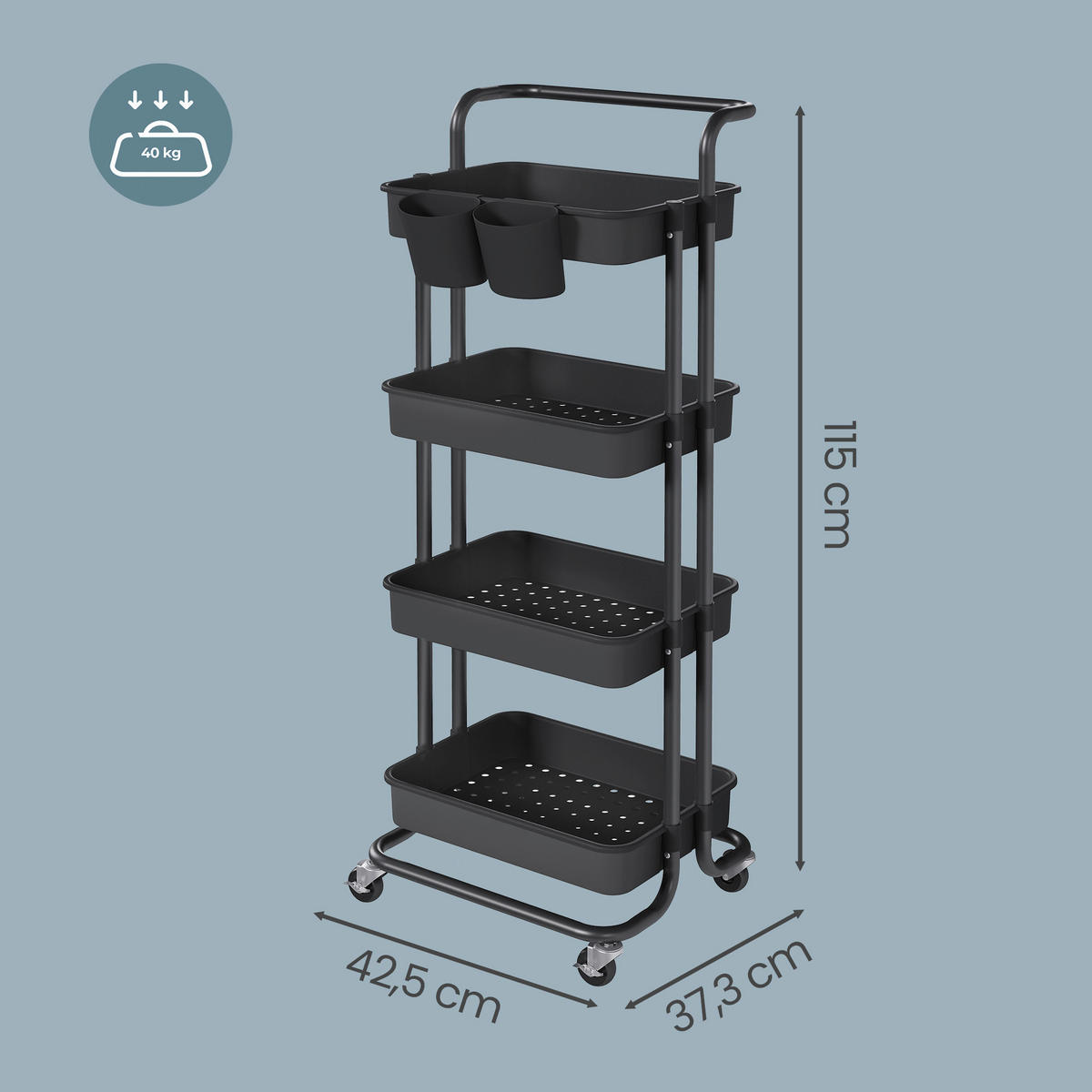 SERVIERWAGEN Schwarz  - Schwarz, Trend, Kunststoff/Metall (37,3/42,5/115cm) - Boxxx