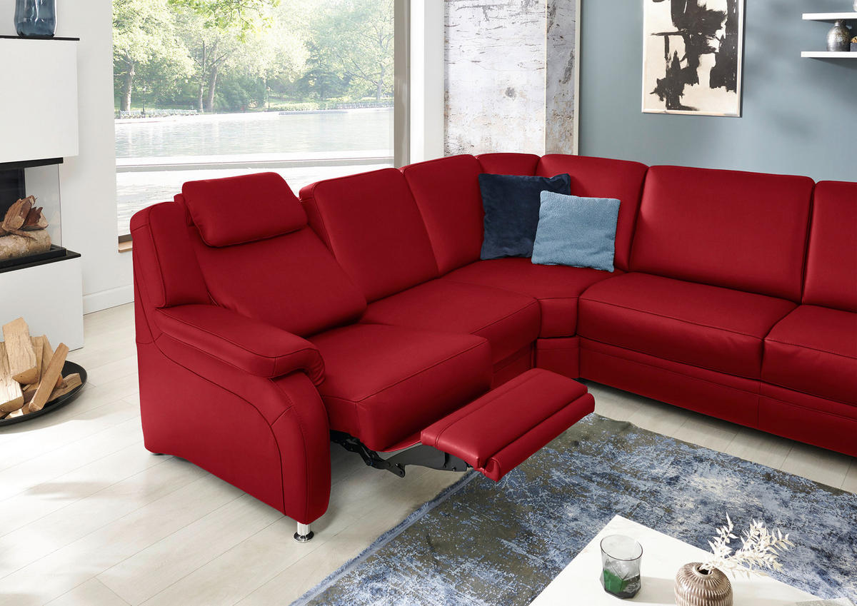 WOHNLANDSCHAFT Echtleder Rot  - Rot/Alufarben, Konventionell, Leder/Metall (239/329/165cm) - Beldomo Premium
