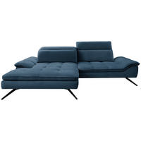 ECKSOFA in Chenille Blau  - Blau/Schwarz, Design, Textil/Metall (179-202/288cm) - Stylife