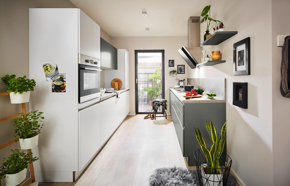 EINBAUKÜCHE   - Weiß/Grau, Design, Holzwerkstoff - Dieter Knoll